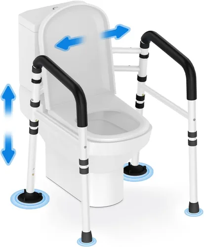 Delog Raíl de seguridad independiente para inodoro - Ancho y altura ajustables para cualquier inodoro, marco médico para inodoro para ancianos, Negro