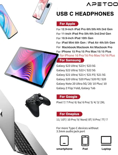 Miniatura 4 de Auriculares USB C para iPad Pro iPhone Air 17 16 15 Pro Max HiFi Stereo USB-C Auriculares con cable Micrófono Control de Volumen Tipo C Auriculares
