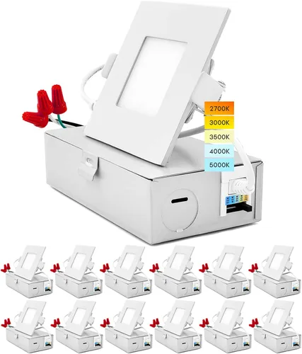 Miniatura 9 de LUXRITE Luz empotrable LED cuadrada ultrafina de 3 pulgadas con caja de conexiones, 8 W, CCT seleccionable por color 2700 K 3000 K 3500 K 4000