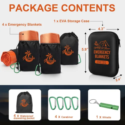 Miniatura 6 de Mantas de emergencia para supervivencia, paquete de 2/4 mantas espaciales, manta de supervivencia gigante y extremadamente gruesa, adecuada