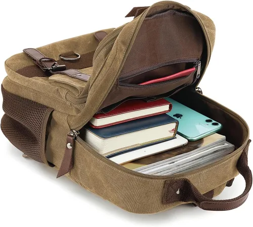 Miniatura 7 de Bolsa de mensajero vintage, mochila de lona para viajes, bolsa de hombro para hombre, bolsa de doble uso para transporte de mano y transporte