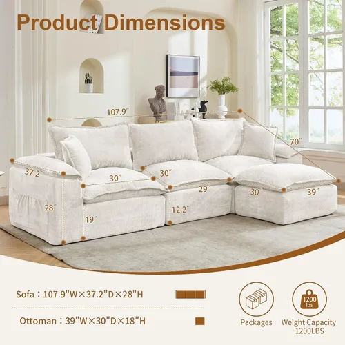Miniatura 2 de Korser Sofás seccionales de 108 pulgadas para sala de estar, sofá modular sin hueso con asiento profundo y cojín esponjoso, acogedor sofá acolchado