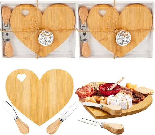 Miniatura 12 de Patelai Juego de 12 Tablas de Queso para Ducha de Soltera, Favores de Corazón, Tablas Mini de Charcutería, Cuchillos de Queso de Madera, Caja