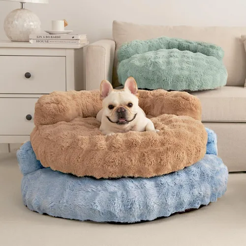 Miniatura 9 de EHEYCIGA Sofá cama suave para gatos de interior, cama extra pequeña esponjosa para perros con funda extraíble lavable, sofá para mascotas, Camello