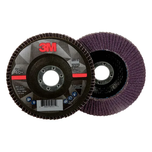 Miniatura 33 de 3M Disco de Solapa 769F, Tipo 27, 80+, 4-1/2 in x 7/8 in, Abrasivo de Alto Rendimiento, Disco de Rectificado y Acabado de Grano Cerámico