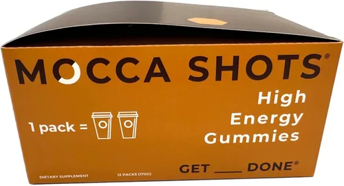 Miniatura 8 de Mocca Shots – Caramelo Salado 100 mg Gummies de cafeína (12 paquetes, 2 por paquete) Café Energía Masticar Gummy, Vegano, Sin gluten, Todo Natural