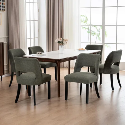 Miniatura 10 de VKNOW Juego de 2 sillas de comedor de madera, silla de comedor tapizada en tela moderna, silla de cocina, silla de cena de granja para cocina y Verde