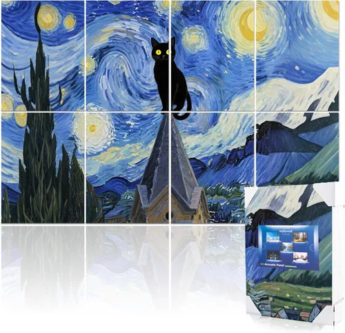 Miniatura 20 de Mollywell Paneles acústicos artísticos de 48 x 32 x 0.4 pulgadas, paraguas, gato y mar, absorción de sonido, decoración de pared autoadhesiva a Robin
