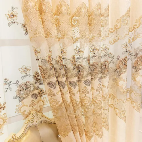 Miniatura 9 de ELKCA Cortina de Chenille Bordada Beige de Estilo Europeo para Sala de Estar, Elegantes Cortinas Florales de Chenille para Dormitorio, Parte