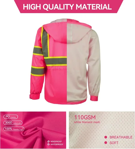 Miniatura 3 de Chaqueta de seguridad de alta visibilidad ANSI/ISEA Chaqueta reflectante estándar con bolsillo y cremallera Rosa