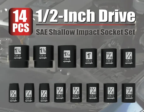 Miniatura 2 de EPAuto Juego de dados de impacto SAE poco profundos de 1/2 pulgada, CRV, 6 puntos, 14 dados