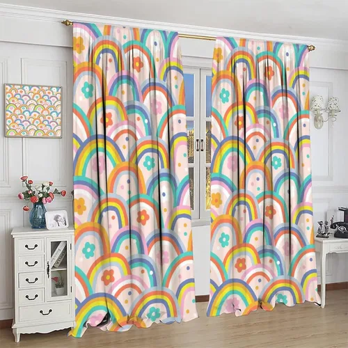 Miniatura 4 de Cortinas bohemias de arco iris, dibujos animados, citas motivacionales, impresiones abstractas coloridas, opacas, tratamiento de ventana para niños