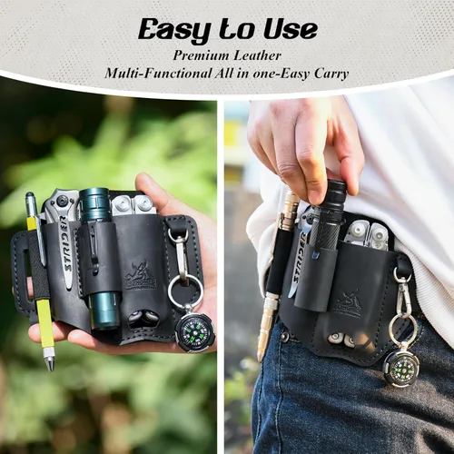 Miniatura 5 de FLYHOMES Funda Premium de Cuero Genuino de Vaca de Grano Completo para Multiherramientas Organizador de Cinturón Cosido a Mano para Leatherman