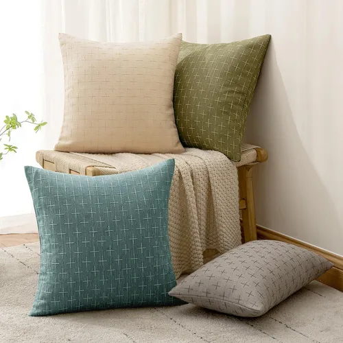 Miniatura 218 de MIULEE - Juego de 2 fundas de almohada decorativas de lino de arpillera navideñas, modernas, estilo campestre, rústicas, tejidas, con textura