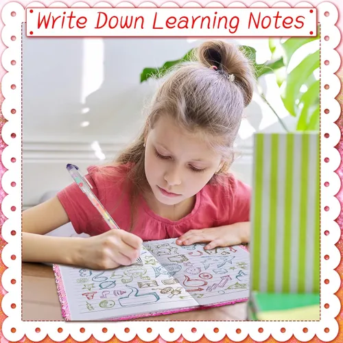 Miniatura 6 de Outus Diario de San Valentín con lentejuelas para niñas, 4 unidades, con bolígrafos de tinta de gel de color, cuaderno con purpurina, diario