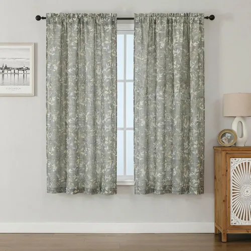 Miniatura 10 de Chyhomenyc Cortinas de mezcla de lino de 63 pulgadas de largo, 2 paneles de cortina con estampado floral filtrante de luz para sala de estar