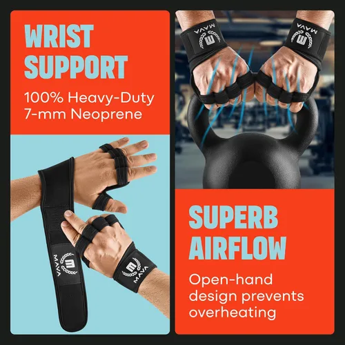 Miniatura 5 de MAVA Guantes de gimnasio abiertos para hombres y mujeres; Guantes acolchados para levantamiento de pesas con soporte de muñeca para mayor comodidad