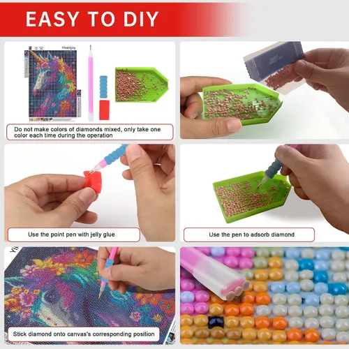 Miniatura 8 de Yikenjoy Kit de arte de diamante de unicornio para adultos – Kit de pintura de diamante de unicornio 5D para principiantes, taladro completo