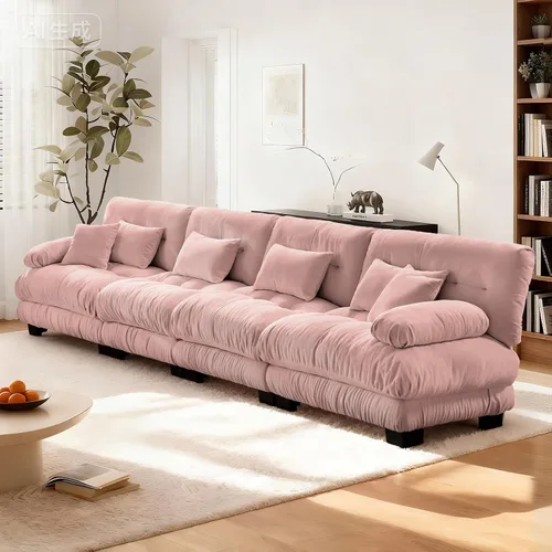 Miniatura 45 de Reposapiés Otomano Tapizado de Terciopelo con Cojín para Sofá Seccional Sofá 300 libras para Sala de Estar (Beige)