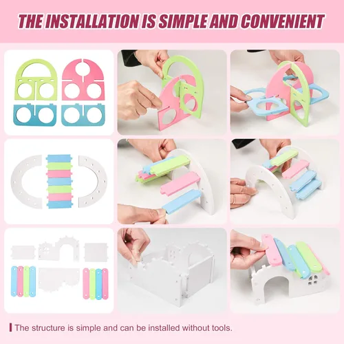 Miniatura 4 de Casa de hámsteres enanos DIY Escondite de jerbos de madera arco iris puente columpio y balancín de PVC, adecuado para hábitat de animales pequeños