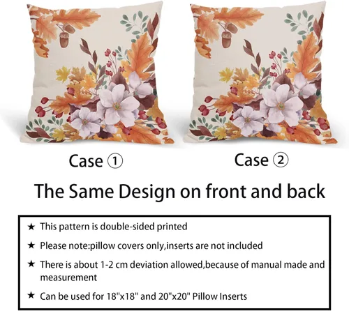 Miniatura 5 de Juego de 2 fundas de almohada de hojas otoñales naranjas otoñales de 20 x 20 pulgadas, diseño de hojas florales de Acción de Gracias, juego de 2