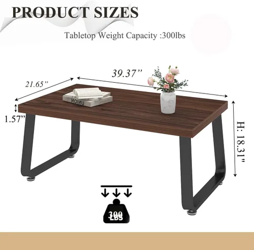 Miniatura 12 de HSH - Mesa de café rústica de nogal, mesa central moderna, mesa de café rectangular industrial para sala de estar, mesa de té simple de madera