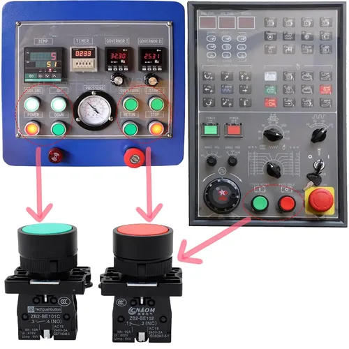 Miniatura 4 de Interruptor de botón momentáneo, 1 verde NO y 1 rojo NC, DPST AC 660V, interruptor de encendido y apagado Botones de parada de arranque
