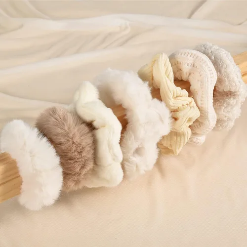 Miniatura 2 de 7 ligas elásticas de terciopelo sólido para el cabello, estilo suave para mujeres, cabello largo y grueso, sin daños (beige)