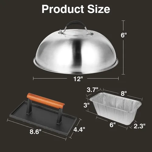 Miniatura 2 de SHINESTAR Prensa de plancha de hierro fundido con cúpula de fusión de 12 pulgadas para piedra negra, perfecta para tocino, hamburguesa, panini