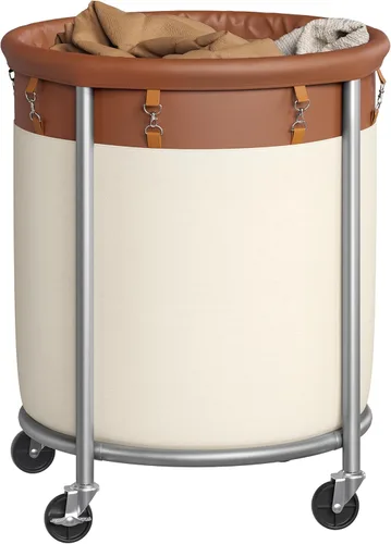 Miniatura 21 de Songmics – Cesta de lavandería de 29 galones (110 L) con ruedas, carrito rodante resistente redondo con marco de acero y bolsa extraíble, 2 ruedas