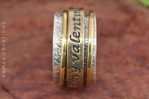 Miniatura 2 de My Valentine Spinner Ring Anxiety Silver and Copper Spinner Ring Fidget Spinner Ring for Women Handmade Three Spinner Ring Sterling Silver