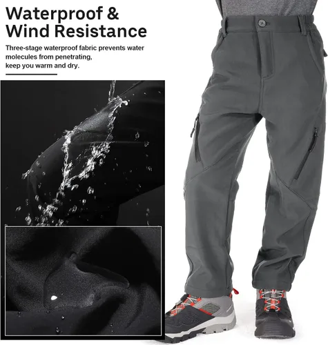 Miniatura 4 de linlon Pantalones cargo de senderismo para niños y jóvenes, impermeables, con forro polar suave y forro polar, pantalones de nieve aislados, Nieve