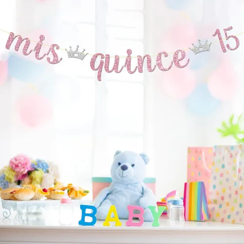 Miniatura 8 de Maicaiffe Cartel Mis Quince 15 – Decoración para fiesta de cumpleaños de 15 años para niña – Quince años – Decoración de fiesta de feliz cumpleaños