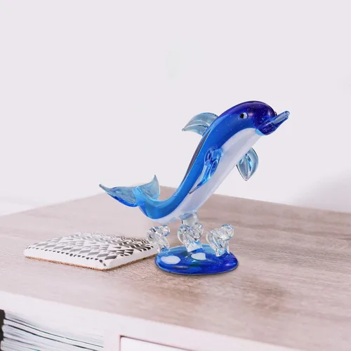 Miniatura 4 de BESPORTBLE Adorno de mesa de delfín, figura de delfín de cristal azul, estatua de animales marinos, escultura, pisapapeles, coleccionable, vida