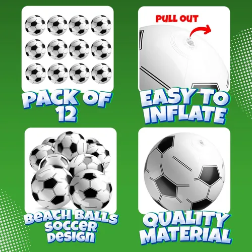Miniatura 2 de Bedwina Pelotas de fútbol inflables (paquete de 12) de 16 pulgadas, pelotas de playa a granel para juguetes de playa y fútbol, decoraciones
