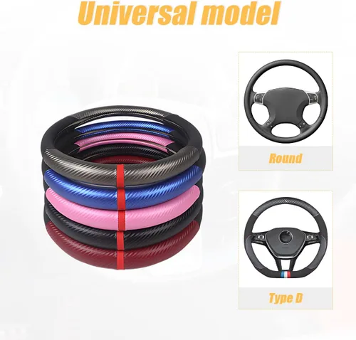 Miniatura 3 de Moly Magnolia Funda universal para volante de fibra de carbono, de 15 pulgadas, transpirable, antideslizante, negra, de cuero y fibra de carbono