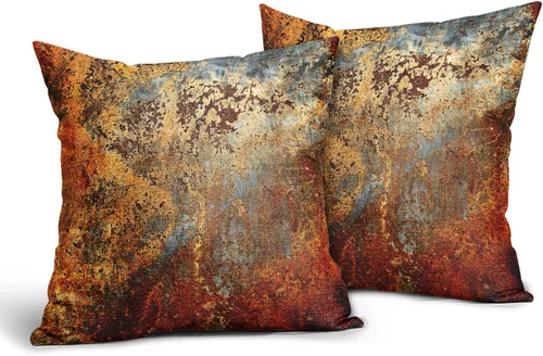 Miniatura 2 de Fundas de almohada de metal marrón óxido de 16 x 16 pulgadas, color dorado oxidado, canela, cobre, bronce, fundas metálicas, juego de 2 almohadas