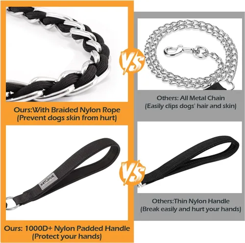 Miniatura 5 de Correa de cadena para perro a prueba de mordidas para perros medianos y grandes, cadena de eslabones antimasticación de 5.2 pies/4 pies, fuerte