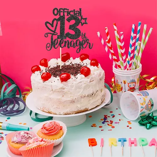 Miniatura 4 de Rsstarxi 1 paquete de 13 decoraciones oficiales para tartas de adolescentes con purpurina negra para decoración de pastel de cumpleaños de 13 años