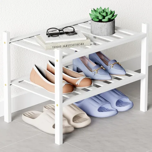 Miniatura 81 de Smiry Zapatero de bambú para clóset, organizador de zapatos apilable de 4 niveles largo de madera, estante de almacenamiento de zapatos Negro