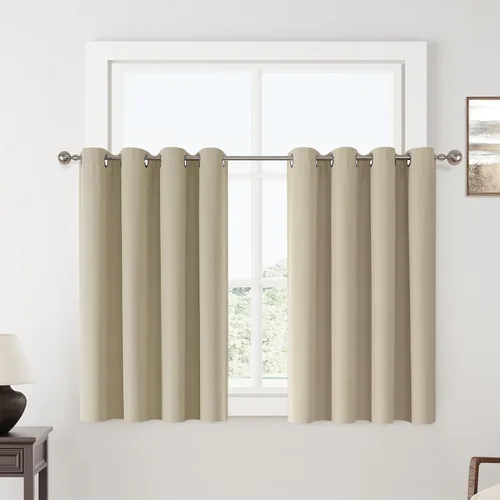 Miniatura 128 de ChrisDowa Cortinas 100% Opacas de Abedul Sólido de 45 Pulgadas de Largo, 2 Paneles para Dormitorio y Sala de Estar, Estilo Granja Oscurecedoras