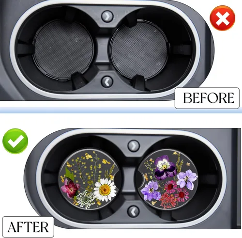 Miniatura 6 de Swooflia Portavasos para Portavasos de Coche con Flores para Mujeres - 2.75 Pulgadas Lindo Inserto de Resina Transparente para Portavasos de Bebidas