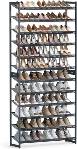 Miniatura 18 de SONGMICS ULMR03A organizador de zapatos con 3 estantes de metal apilables en dos posiciones (plano e inclinado) para armario, habitación o entrada