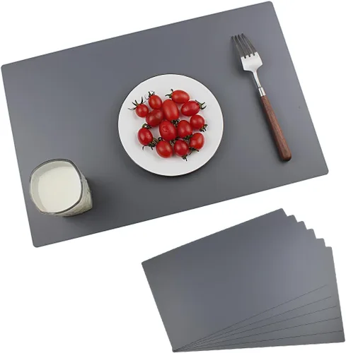 Miniatura 7 de Juego de 4 manteles individuales lavables para interiores y exteriores, resistentes al calor, color gris oscuro, impermeables, de plástico duro