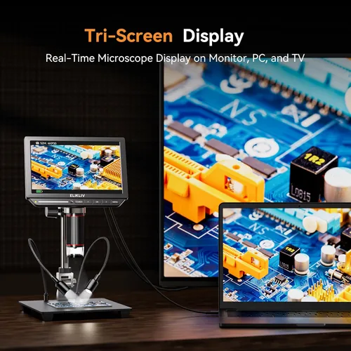 Miniatura 5 de Microscopio digital 4K, Elikliv EM4K - Microscopios de monedas de 8 pulgadas 2000x, microscopios HDMI de 52 MP, microscopio de soldadura
