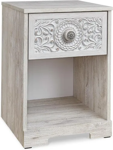 Miniatura 9 de Signature Design by Ashley Shawburn Farmhouse - Mesita de noche con 1 cajón, color blanco y gris