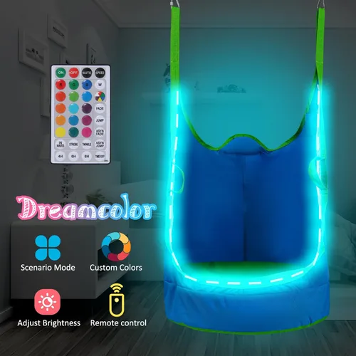 Miniatura 3 de Silla Columpio Colgante Mejorada para Niños, Silla Hamaca Colgante para Niños con Luces LED, Asiento Columpio Colgante de Tela Oxford 900D para Azul