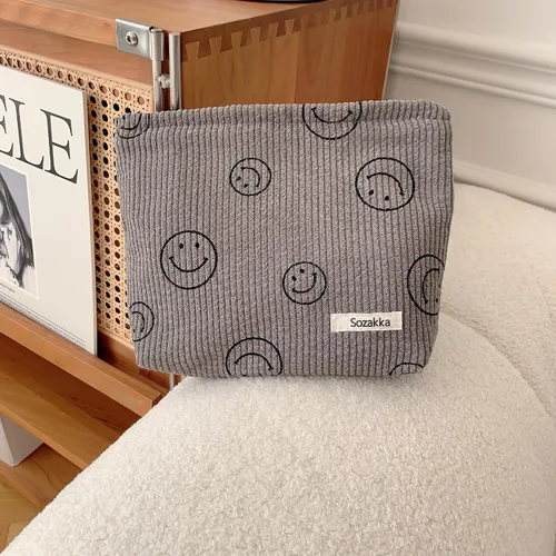 Miniatura 7 de Bolsas de cosméticos para mujer, bolsa de cosméticos de pana, bolsos estéticos para mujer, bolsos de mano con puntos sonrientes, organizador