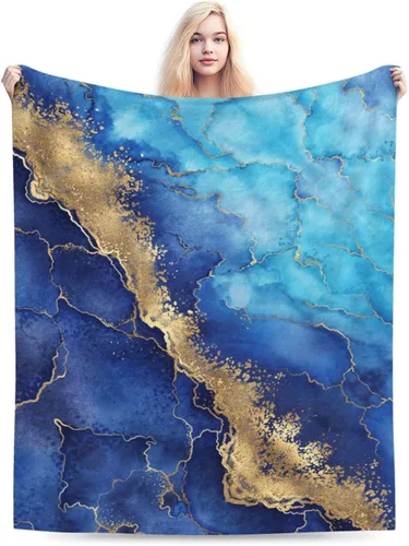Miniatura 11 de Perinsto Manta de mármol pintado azul ultra suave y cálida para todas las estaciones, manta decorativa de forro polar para cama, silla, automóvil