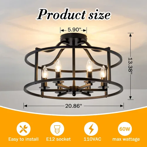 Miniatura 2 de UOFUS Lámpara de techo negra de 6 luces de metal para comedor, moderna, industrial, semiempotrada, para cocina, isla, dormitorio, entrada, pasillo